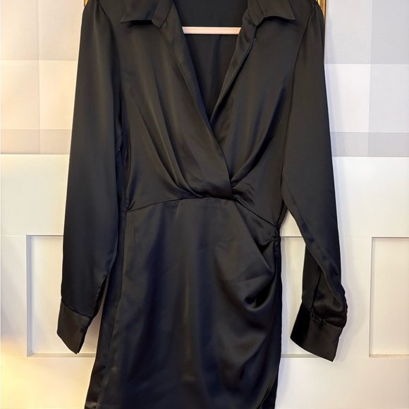 Zara Black Tuxedo Satin Long Sleeve Dress Size XS - Picture 3 of 7
